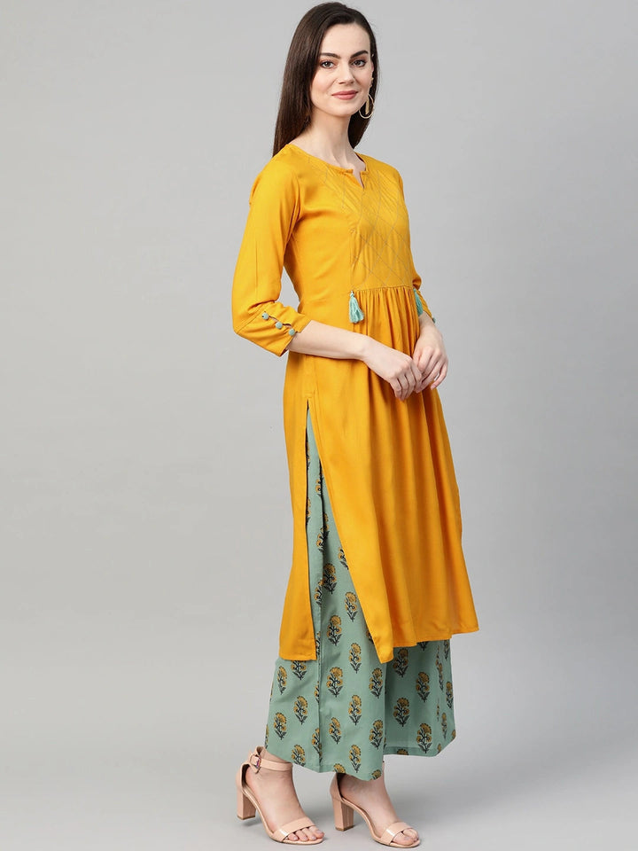 Mustard Straight Kurta Set-Yufta Store-7242SETYLS