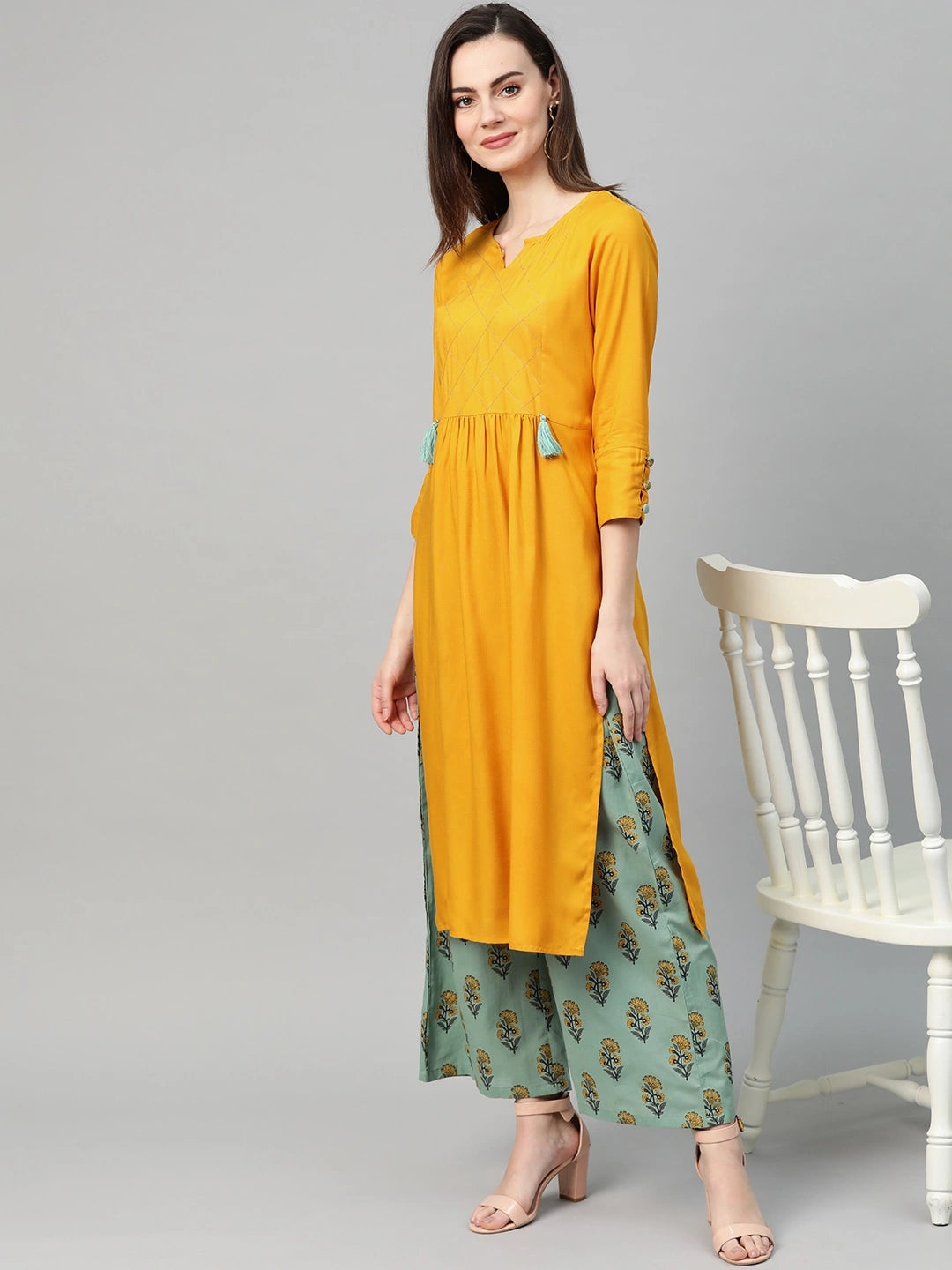 Mustard Straight Kurta Set-Yufta Store-7242SETYLS