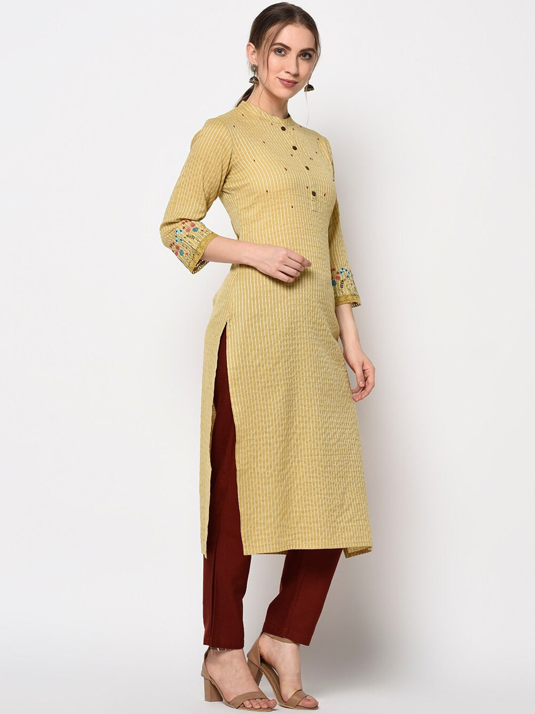 Mustard Straight Kurta-Yufta Store-7234KURMSM