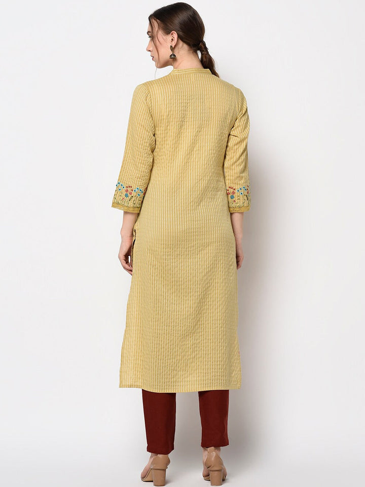 Mustard Straight Kurta-Yufta Store-7234KURMSM