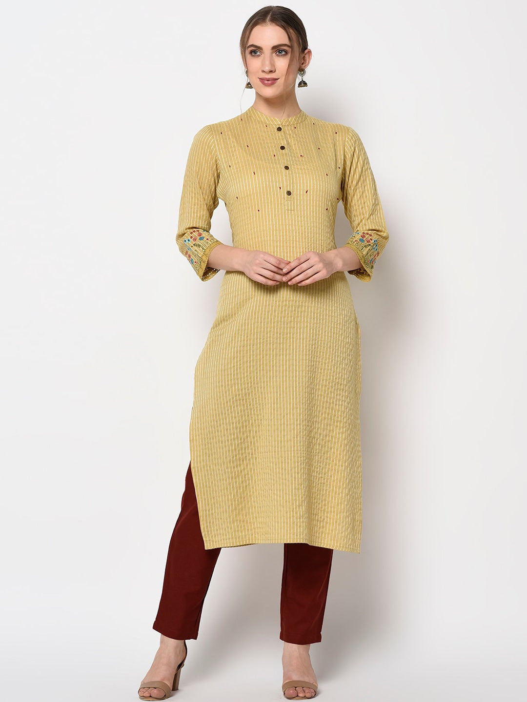 Mustard Straight Kurta-Yufta Store-7234KURMSM