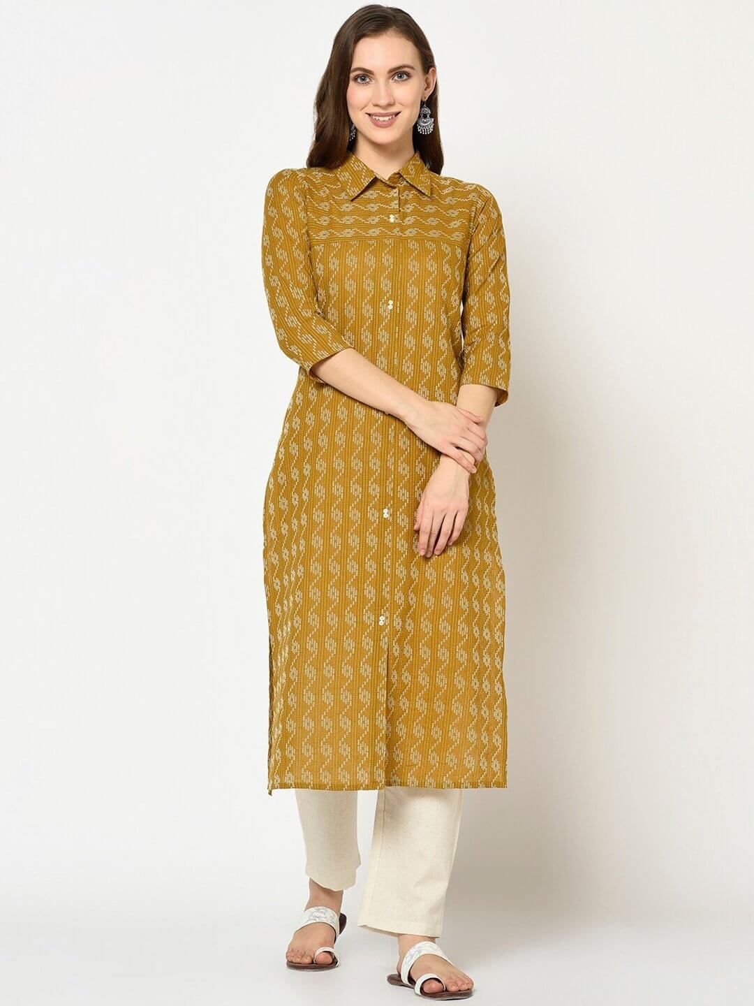 Mustard Straight Kurta-Yufta Store-7510KURMSS