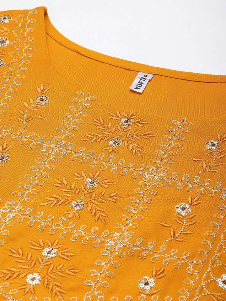 Mustard Thread Work Kurta-Yufta Store-6214KURMSS