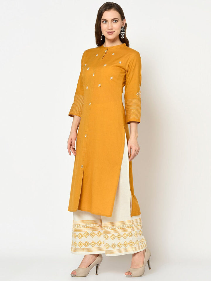 Mustard & White Straight Kurta Set-Yufta Store-7319SETMSM