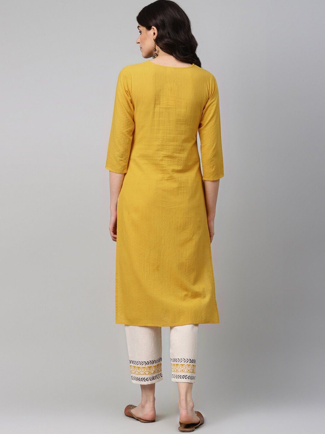 Mustard Yellow Embroidered Kurta Set-Yufta Store-7562SETYLS