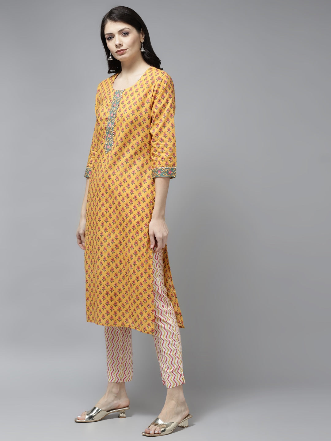 Mustard Yellow Ethnic Motifs Printed Dupatta Set-Yufta Store-9793SKDMSS