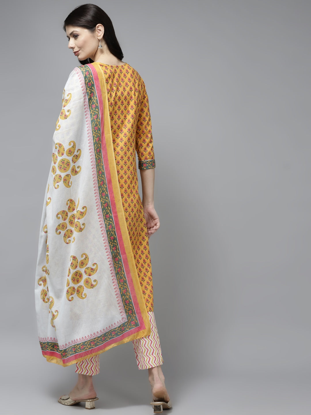 Mustard Yellow Ethnic Motifs Printed Dupatta Set-Yufta Store-9793SKDMSS