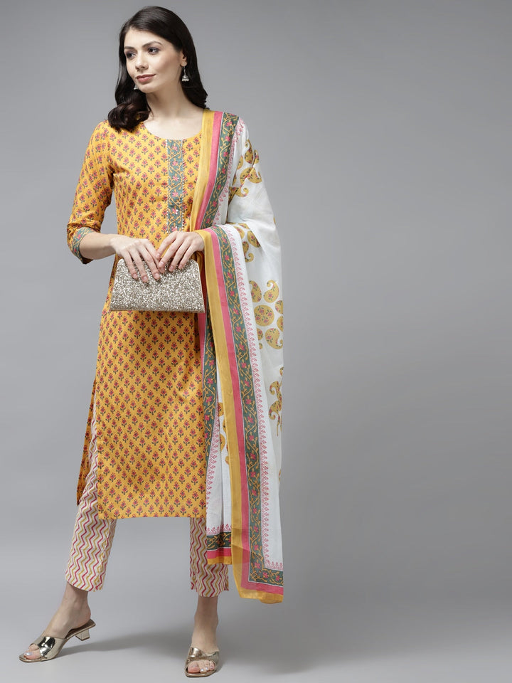 Mustard Yellow Ethnic Motifs Printed Dupatta Set-Yufta Store-9793SKDMSS