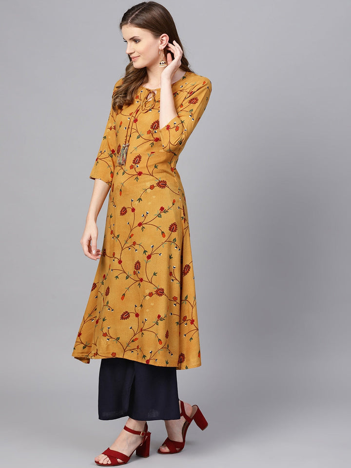 Mustard Yellow & Navy Blue Printed Kurta Set-Yufta Store-YUFNSET1961S