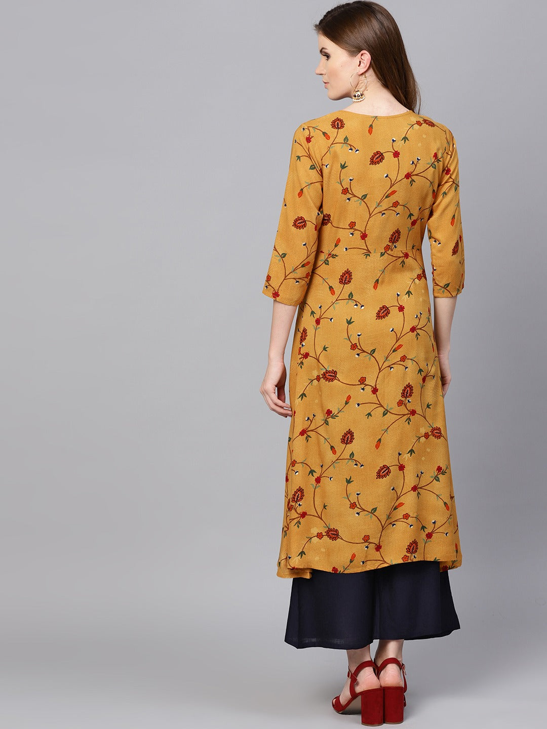 Mustard Yellow & Navy Blue Printed Kurta Set-Yufta Store-YUFNSET1961S