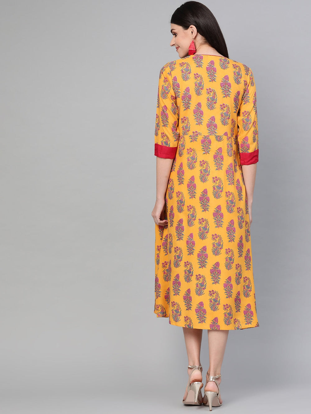 Mustard Yellow & Pink A-Line Kurta-Yufta Store-1538DRSMSS