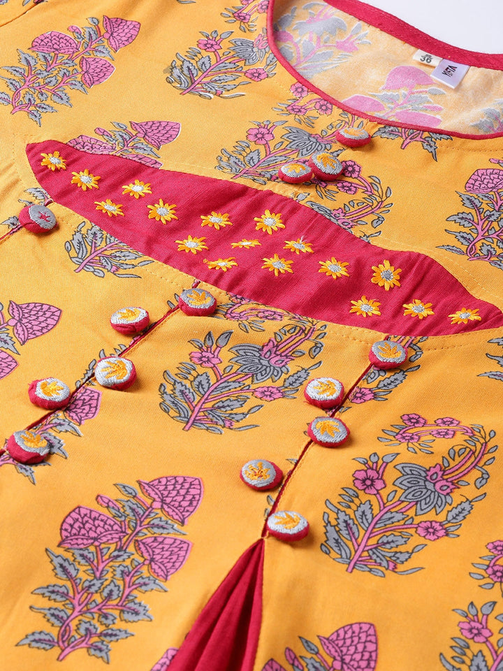 Mustard Yellow & Pink A-Line Kurta-Yufta Store-1538DRSMSS