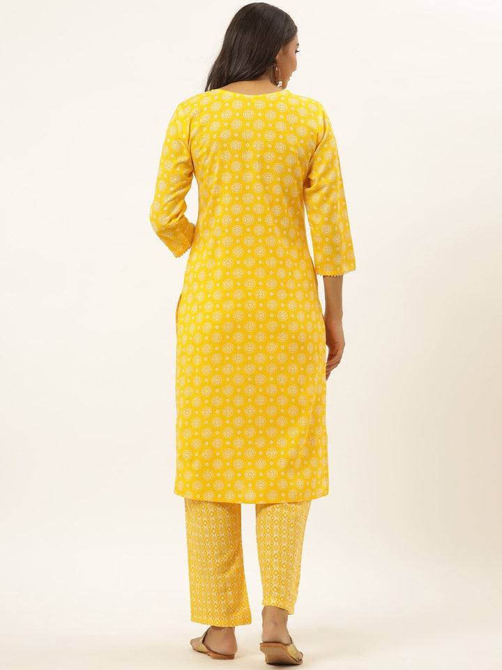 Mustard Yellow Printed Kurta Set-Yufta Store-6505SETMSS