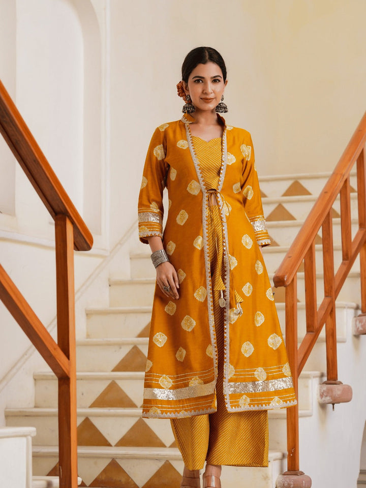 Mustard Yellow Printed Top & Palazzo With Shrug Co-Ords-Yufta Store-1498CRDMSS