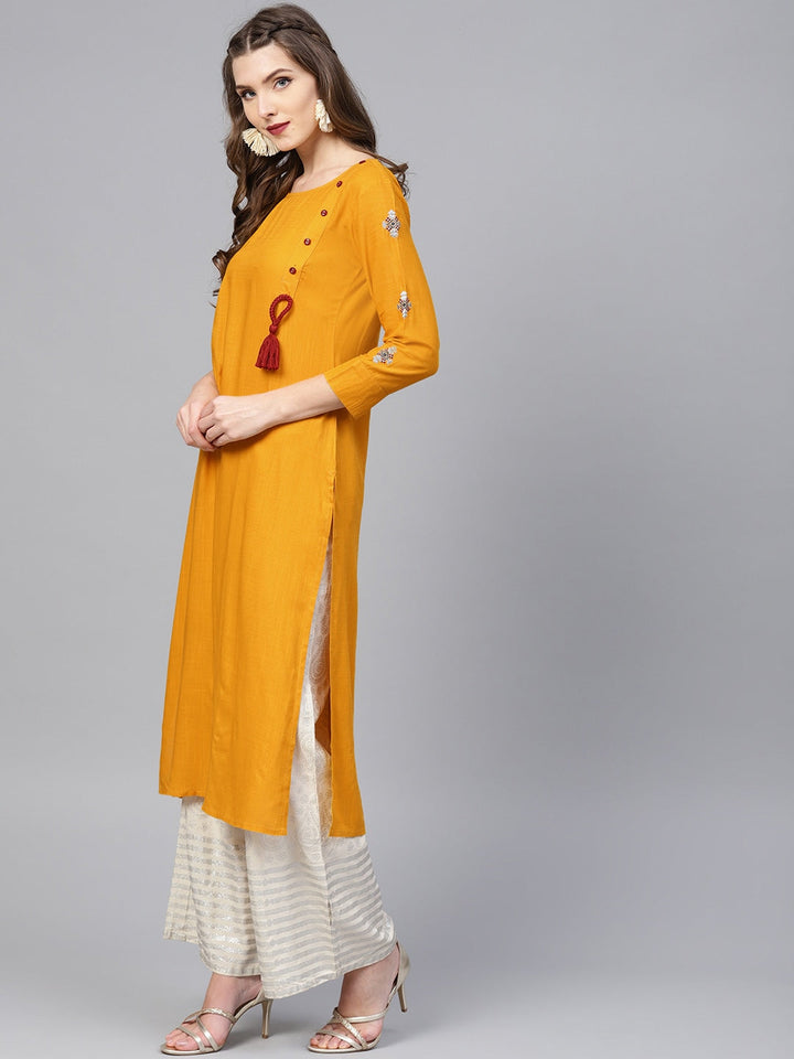 Mustard Yellow Solid Kurta-Yufta Store-YUFPJKU975S