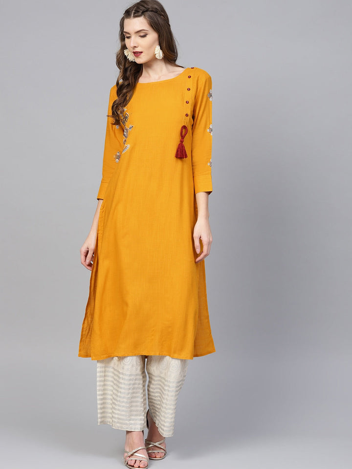 Mustard Yellow Solid Kurta-Yufta Store-YUFPJKU975S