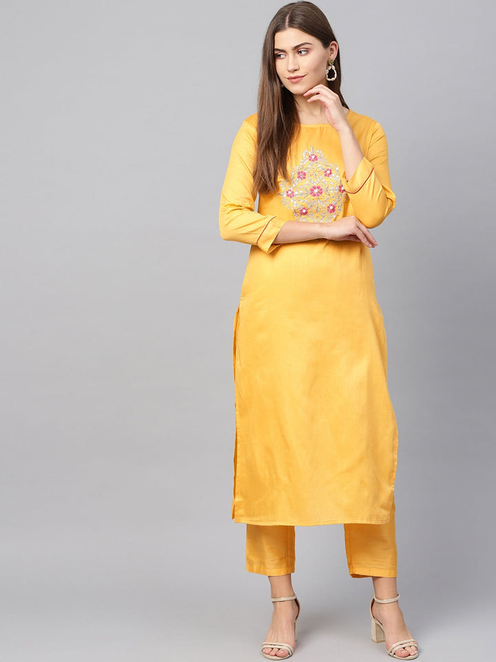 Mustard Yellow Straight Kurta Set-Yufta Store-676SETYLS