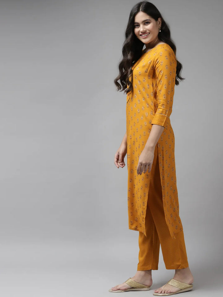 Mustard Yoke Design Kurta Set-Yufta Store-6211SETMSS