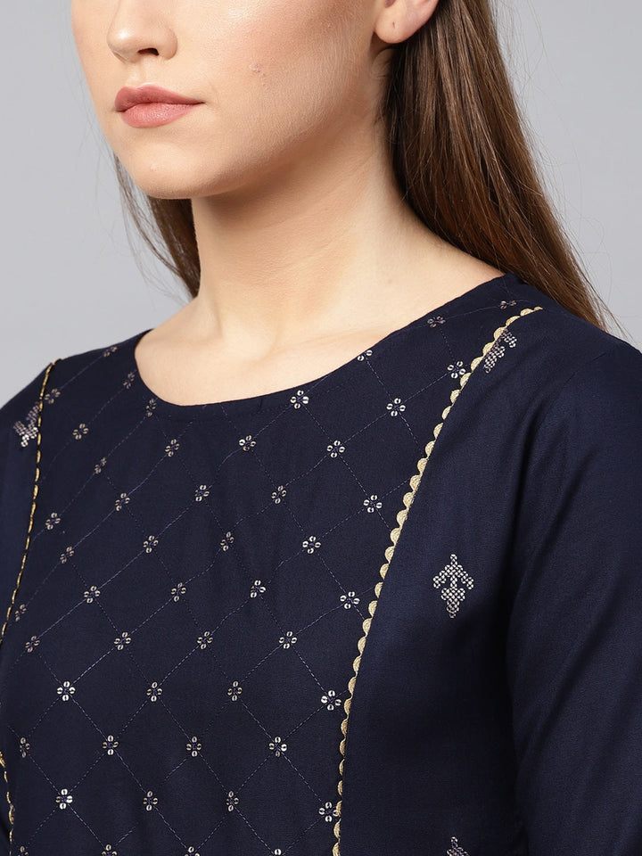 Navy Blue A-Line Kurta-Yufta Store-637KURBLS