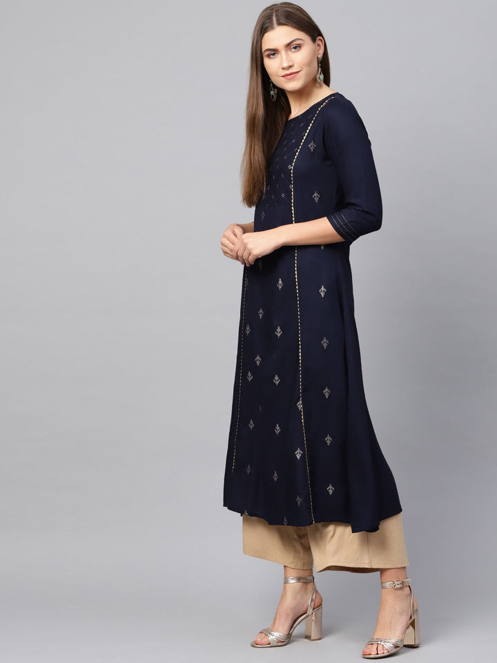 Navy Blue A-Line Kurta-Yufta Store-637KURBLS