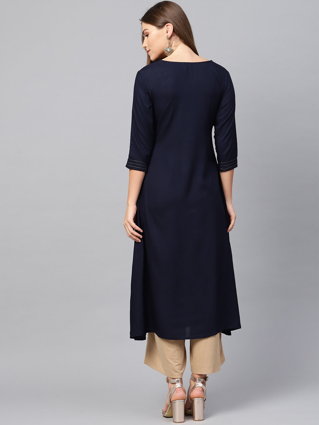 Navy Blue A-Line Kurta-Yufta Store-637KURBLS