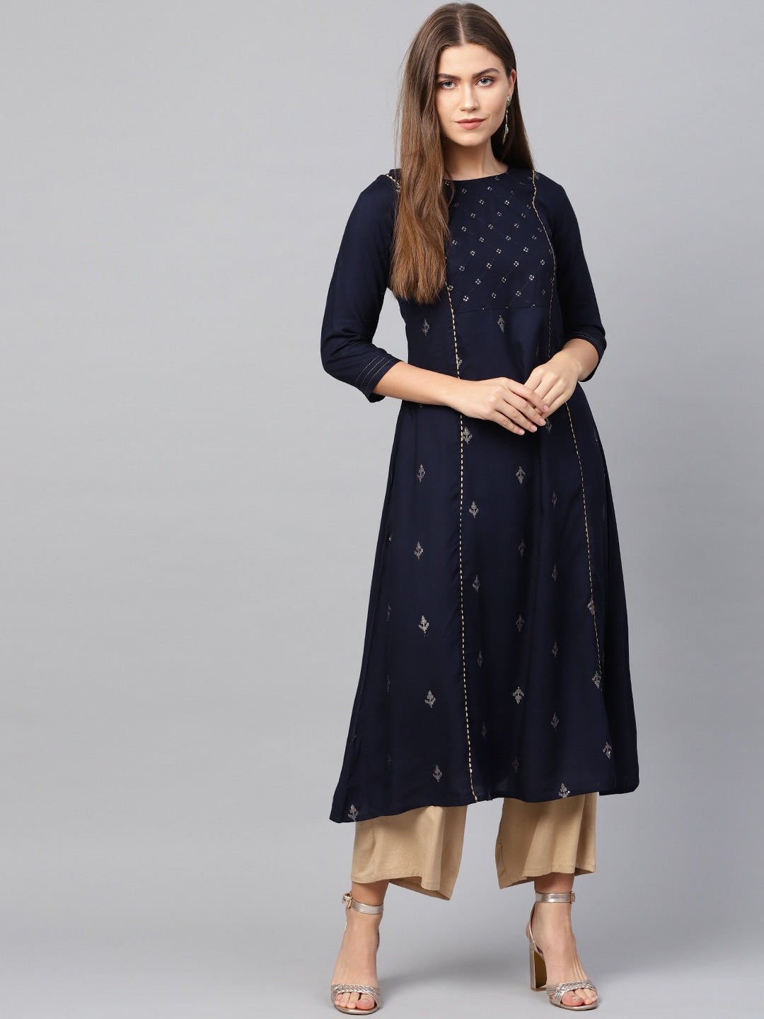 Navy Blue A-Line Kurta-Yufta Store-637KURBLS