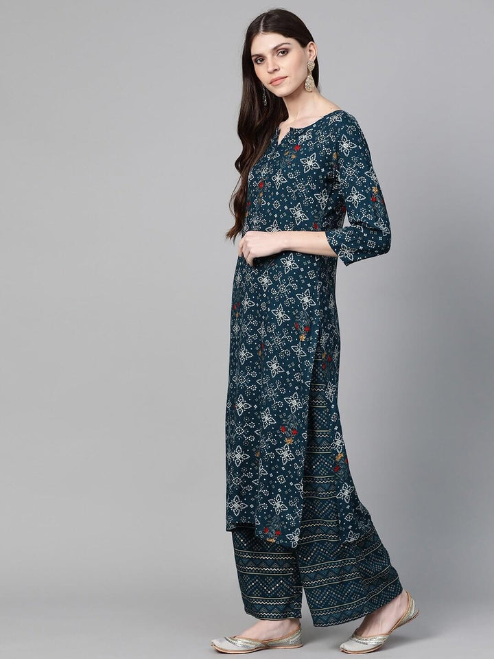 Navy Blue Bandhej Kurta Set-Yufta Store-7433SETBLSS