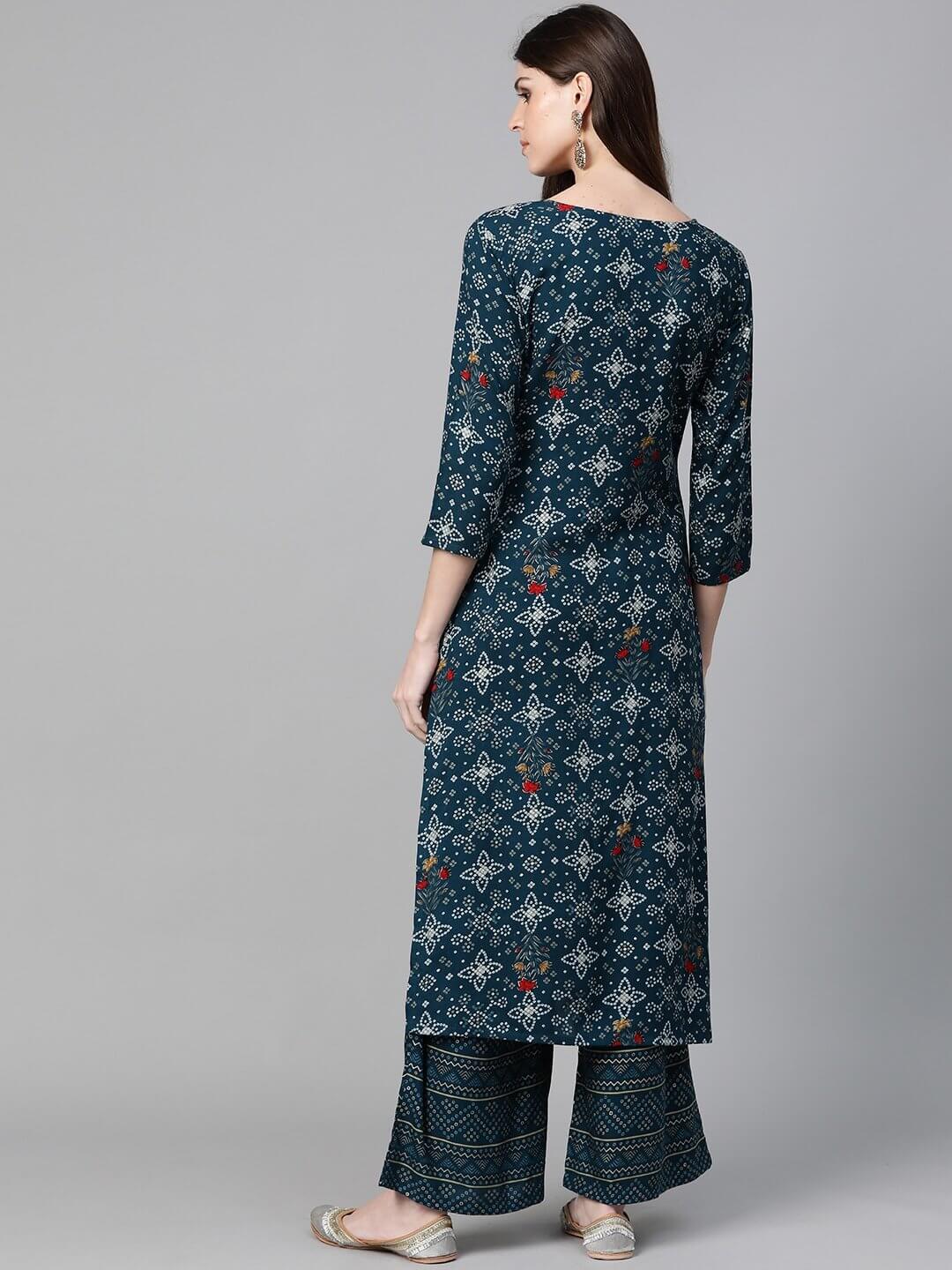 Navy Blue Bandhej Kurta Set-Yufta Store-7433SETBLSS