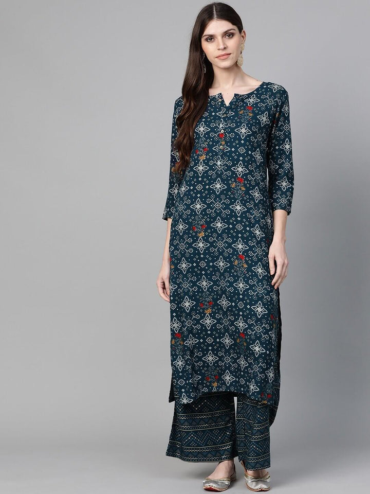 Navy Blue Bandhej Kurta Set-Yufta Store-7433SETBLSS