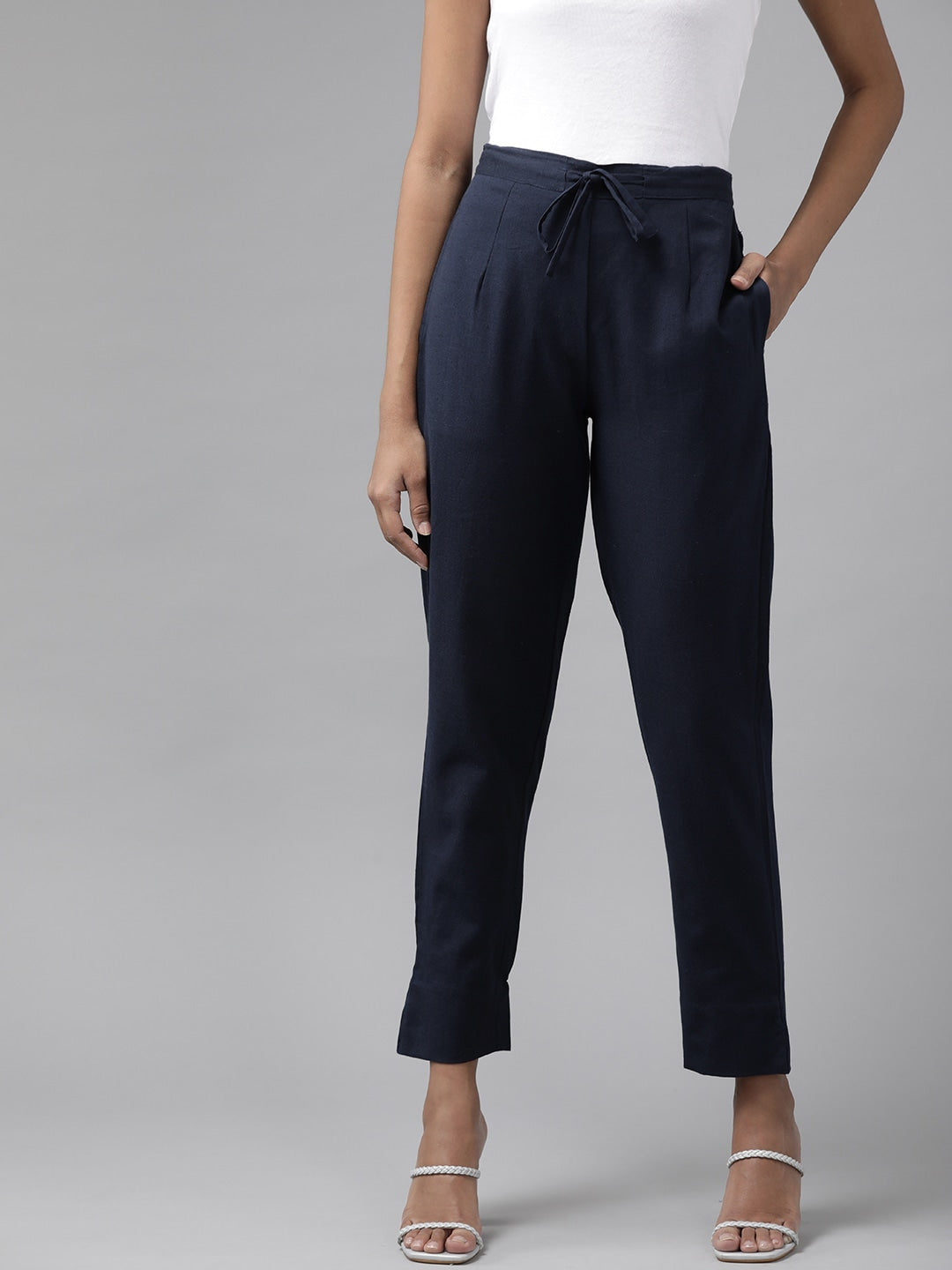 Navy Blue Cotton Fit Trousers-Yufta Store-4206PNTNBS