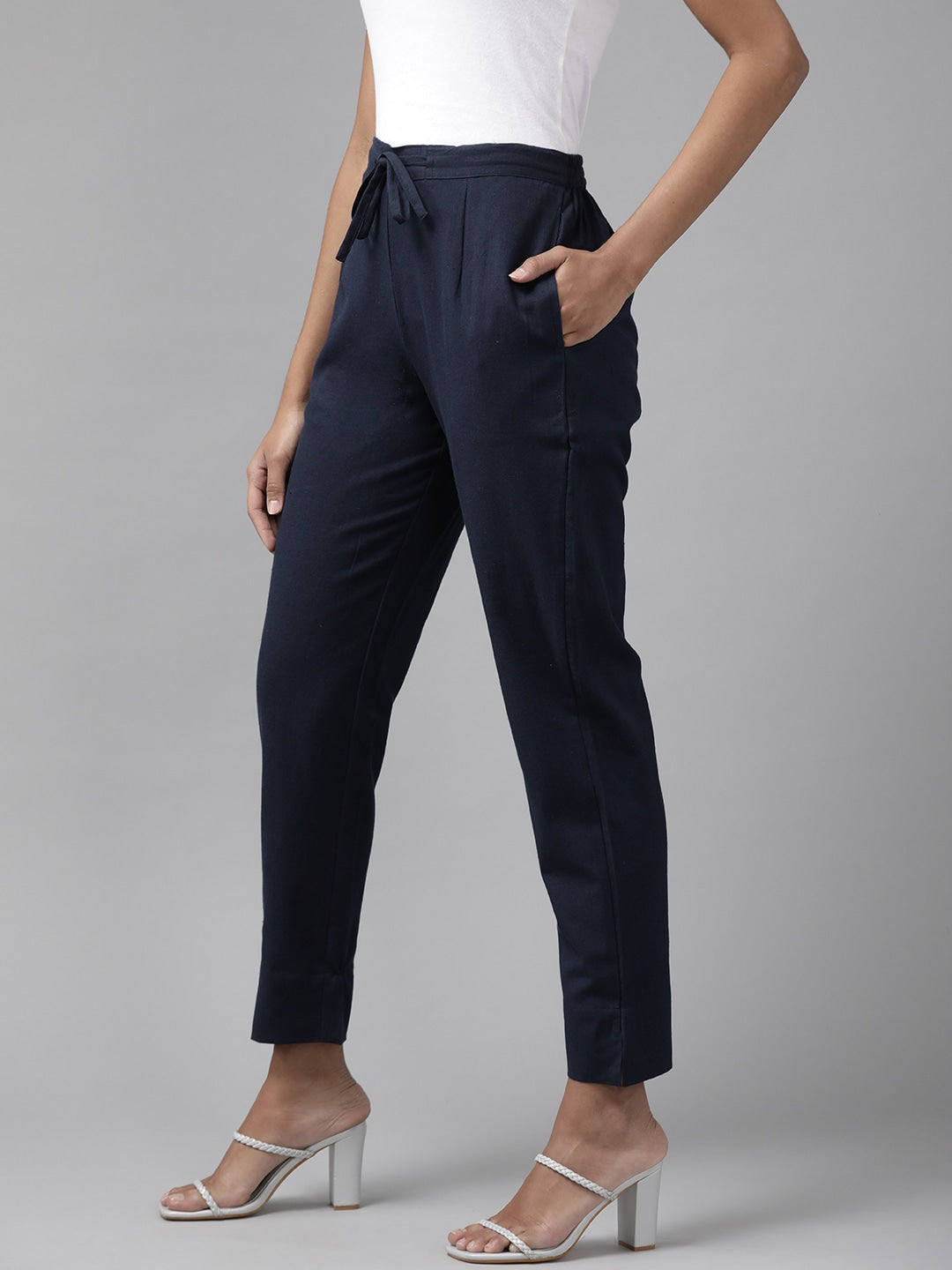 Navy Blue Cotton Fit Trousers-Yufta Store-4206PNTNBS