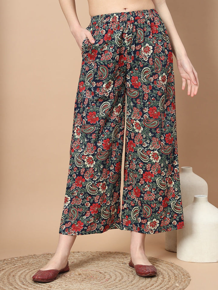 Navy Blue Cotton Paisley Printed Co-Ord Set-Yufta Store-1642CRDNBS