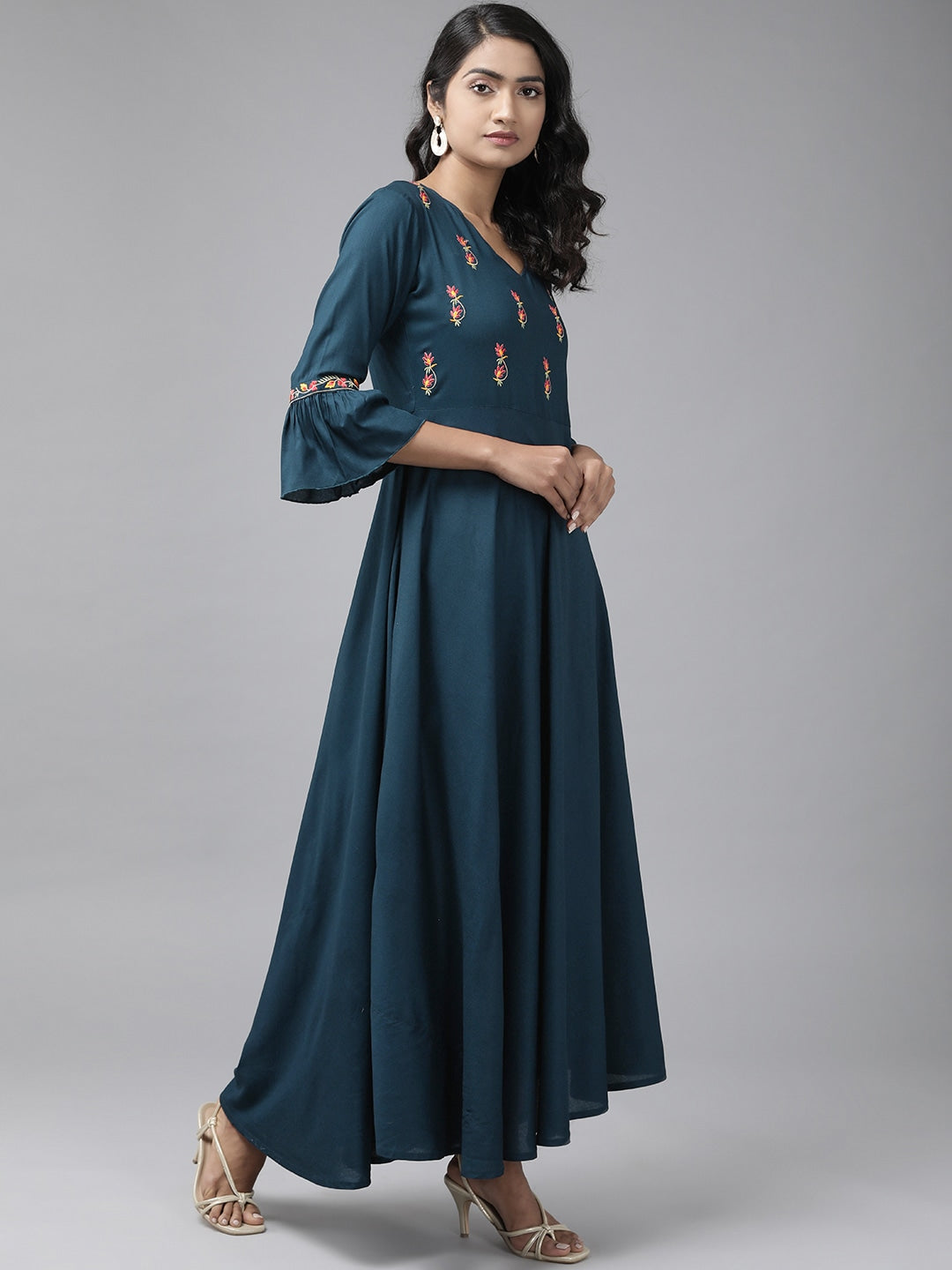 Navy Blue Embroidered Dress with Dupatta-Yufta Store-9430DRSBLS