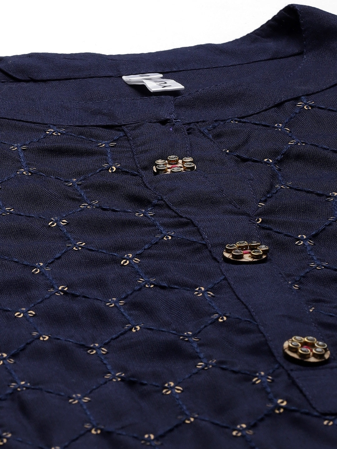 Navy Blue Embroidered Kurta Set-Yufta Store-5139SETNBS