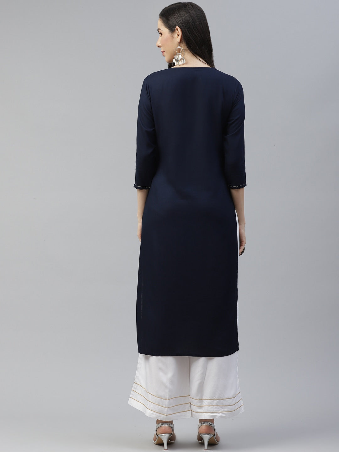 Navy Blue Embroidered Kurta-Yufta Store-5122KURNBS