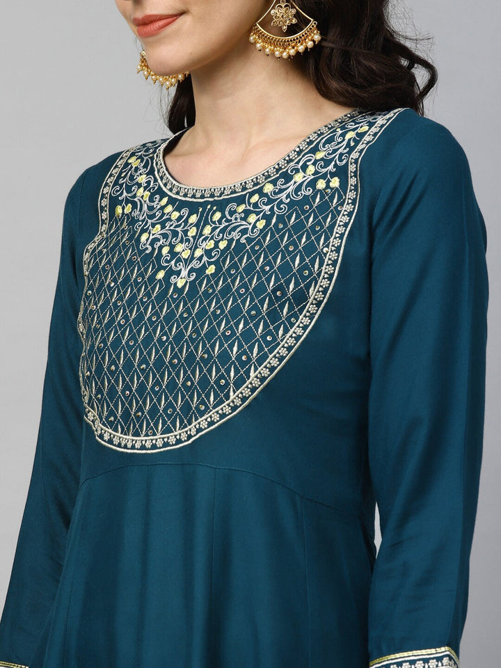 Navy Blue Embroidered Kurta-Yufta Store-5142KURNBS