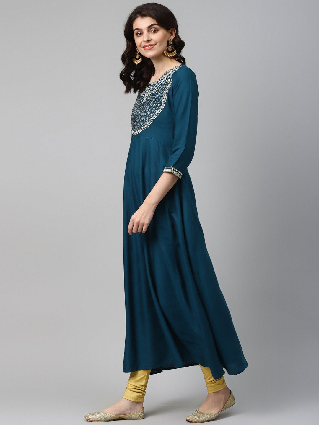 Navy Blue Embroidered Kurta-Yufta Store-5142KURNBS