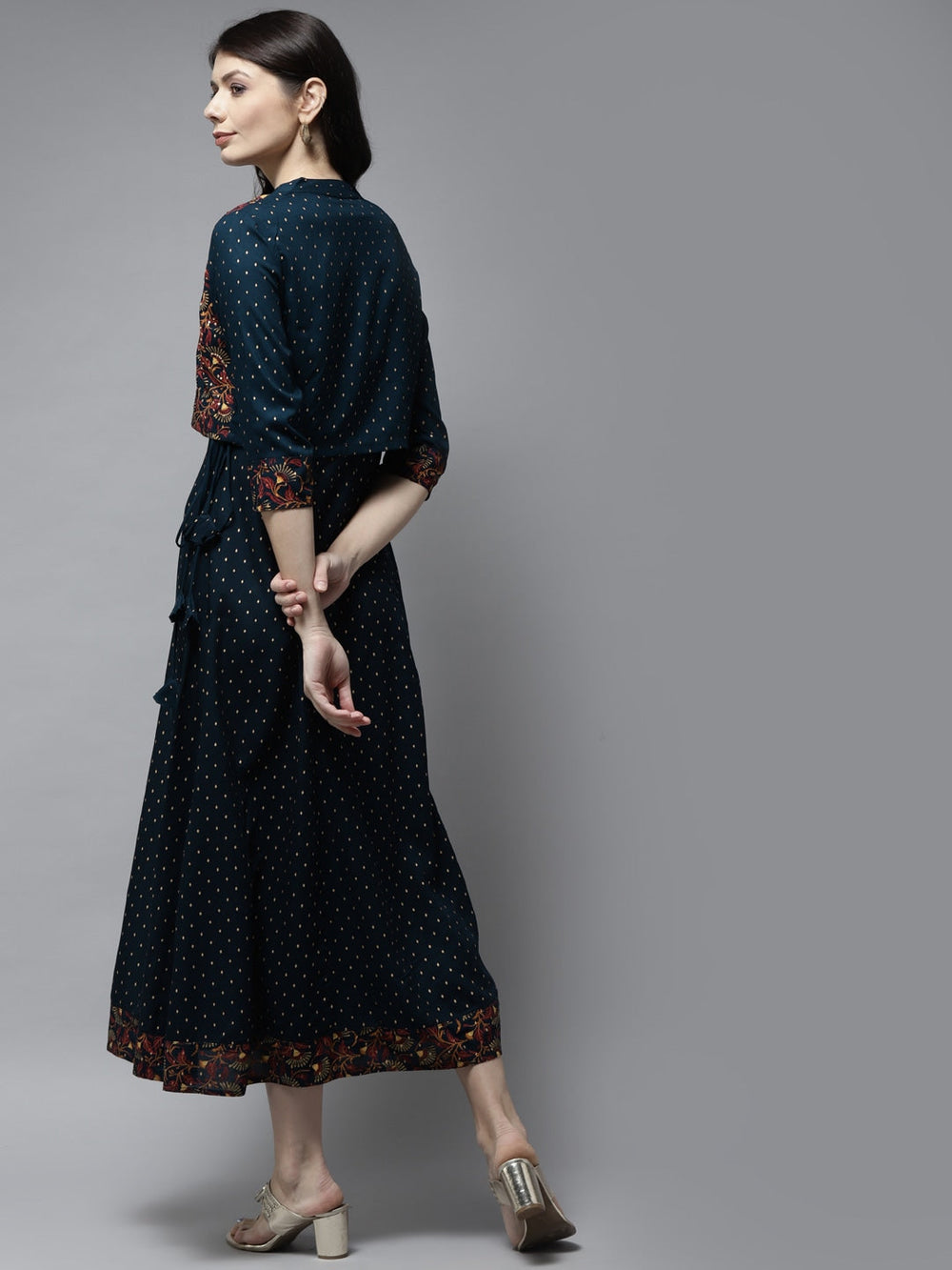 Navy Blue Ethnic A-Line Dress-Yufta Store-5803DRSBLS