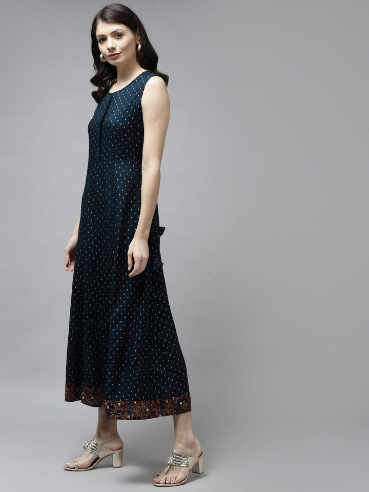 Navy Blue Ethnic A-Line Dress-Yufta Store-5803DRSBLS