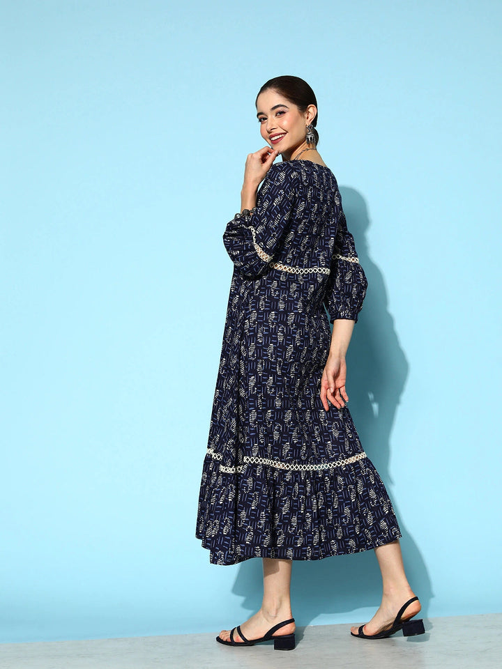 Navy Blue Ethnic Ethnic Dress-Yufta Store-1159DRSBLS