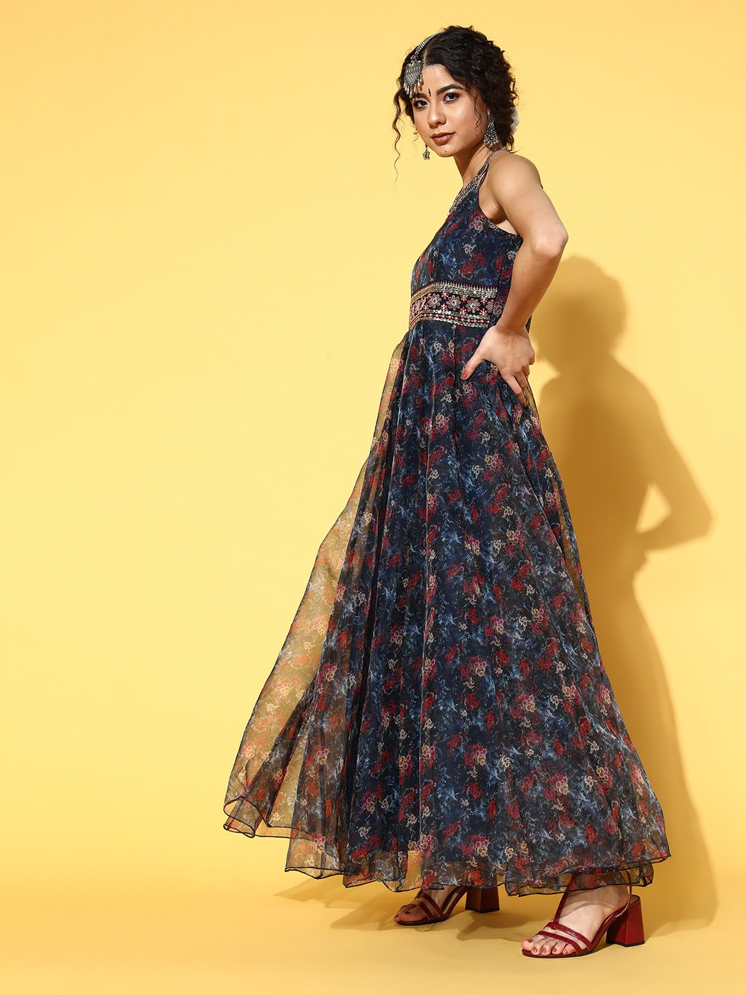 Navy Blue Ethnic Maxi Dress