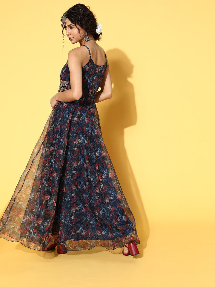 Navy Blue Ethnic Maxi Dress-Yufta Store-9625DRSBLXS