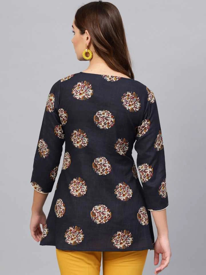 Navy Blue & Grey Printed Tunic-Yufta Store-7169TUNNBS