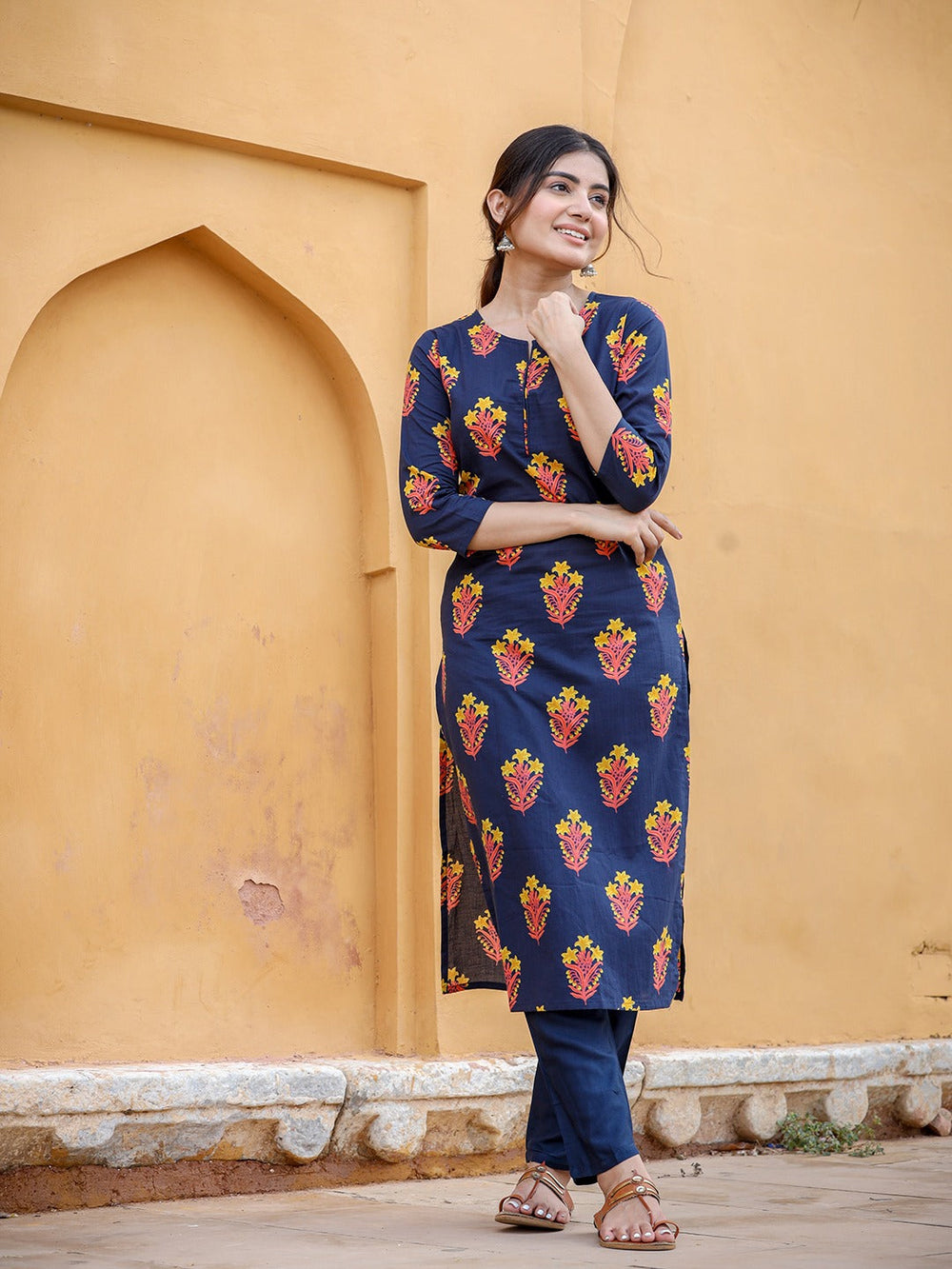 Navy Blue & Mustard Kurta Set