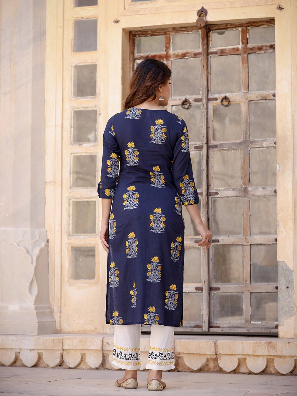 Navy Blue & Mustard Kurta Set-Yufta Store-9205SETBLXS