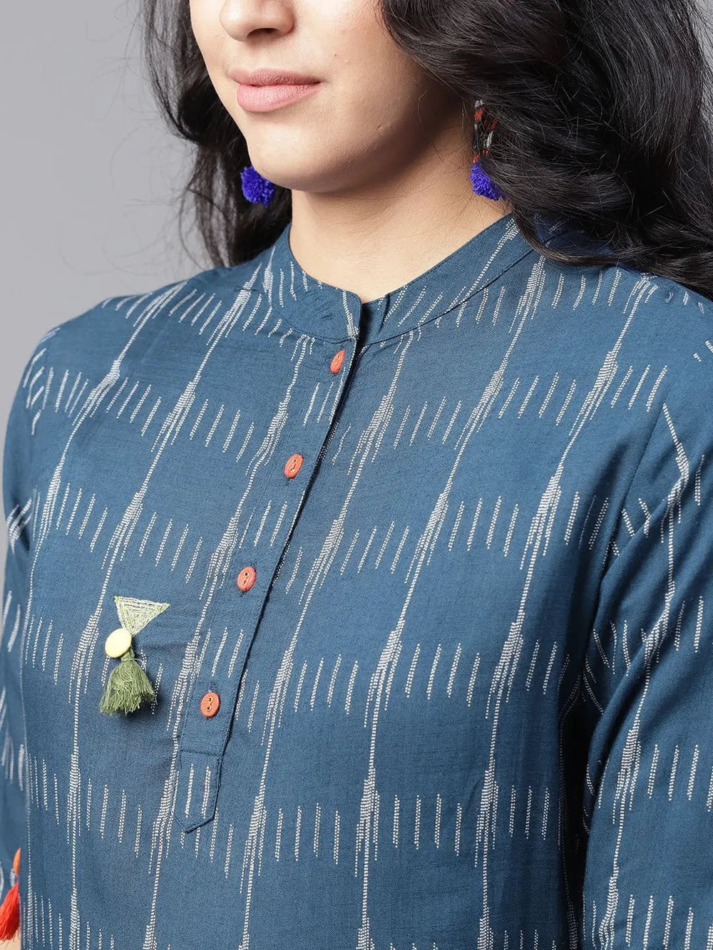 Navy Blue & Off-White Printed Kurta-Yufta Store-BDAJWKU1513S