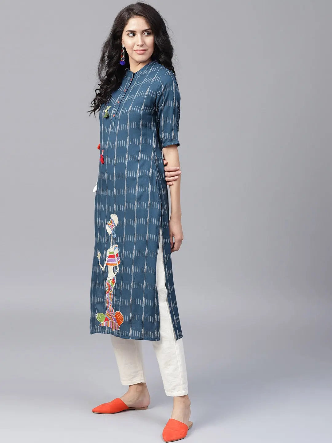 Navy Blue & Off-White Printed Kurta-Yufta Store-BDAJWKU1513S