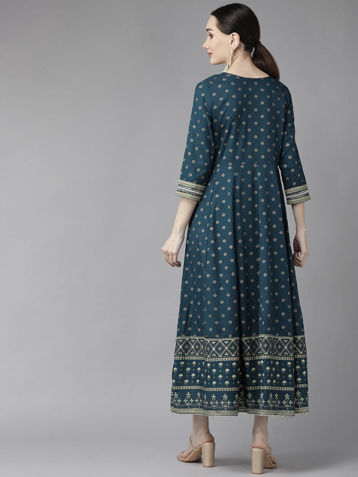 Navy Blue Print Maxi Dress-Yufta Store-2193DRSTBS