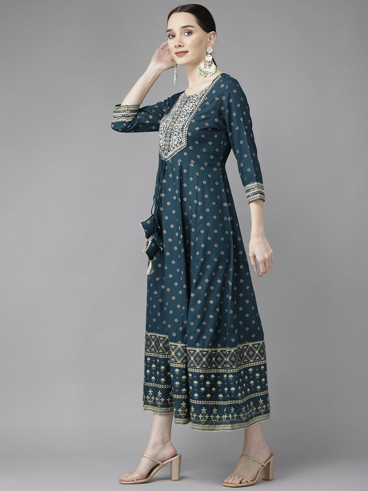 Navy Blue Print Maxi Dress-Yufta Store-2193DRSTBS