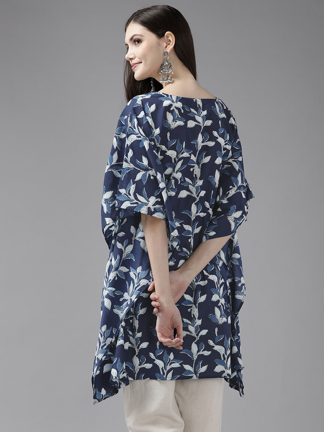 Navy Blue Printed Kaftan Kurta-Yufta Store-2808KFTNBM